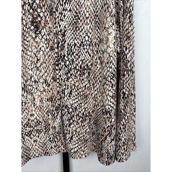 Susan Graver Liquid Knit Button Front Top Women’s 3X Brown Snake Print Stretch - Picture 4 of 10